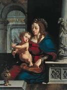 Joos van cleve Madonna and Child againt the renaissance background oil painting artist